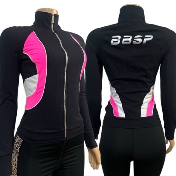 BBSP Bebe Sport Colorblock logo long sleeve Full zip Sports Jacket Black Pink XS - Picture 5 of 8